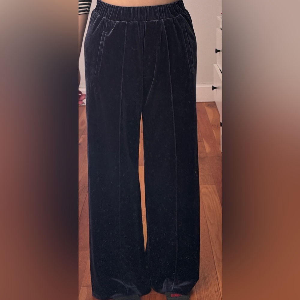 Navy Velvet Tapered Wide Leg Tracksuit (S/M)